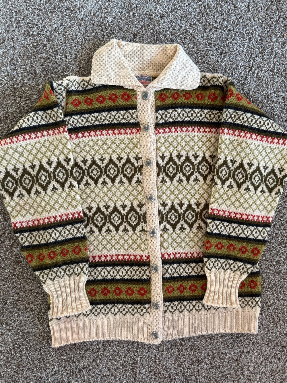 Fiordland of Norway Button-Up Cardigan sweater Cream and Olive size small
